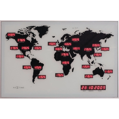 World Time Digit zegar ścienny biały aluminiowy 55x36 cm NeXtime